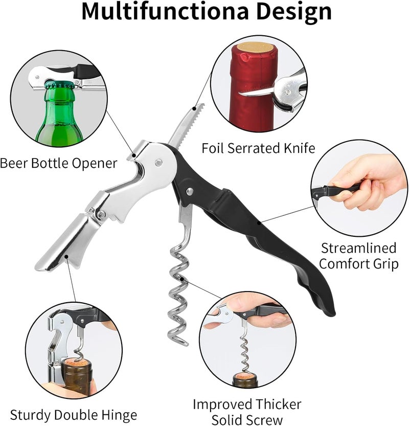 TYLbeang 4 PCS Waiter Corkscrew Wine Opener,Upgraded Heavy Duty Wine Keys,Stainless Steel Double Hinged Wine Key for Serves,Bartenders(Black) - Image 3